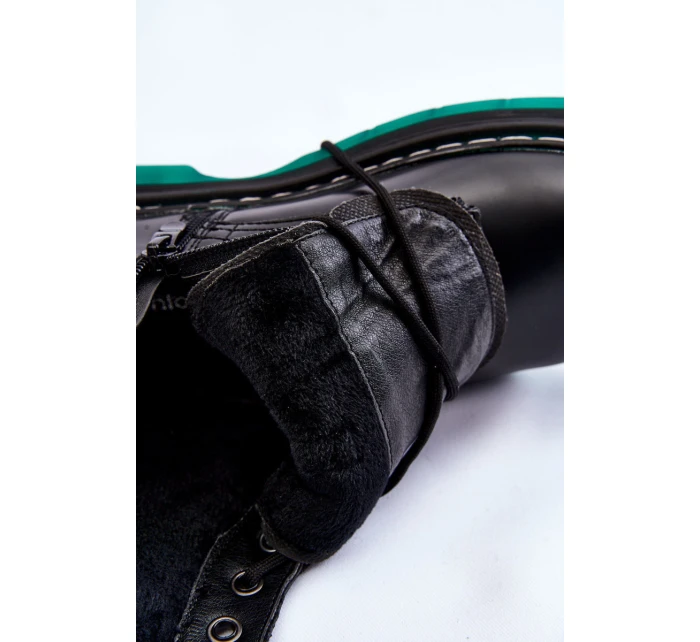 Dámské šněrovací boty se zelenou podrážkou černá model 21605506 - EVENTO