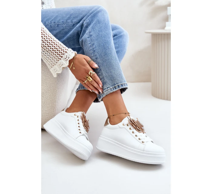 Dámské Tenisky Na Platformě S Motýlem Bílá-Zlatá Naritevia