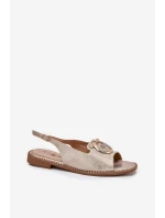 Elegantní Sandály S Dekorací Na Plochém Podpatku model 21698171 Zlaté - S.Barski Elegantní Sandály S Dekorací Na Plochém Podpatku model 21698171 Zlaté - S.Barski