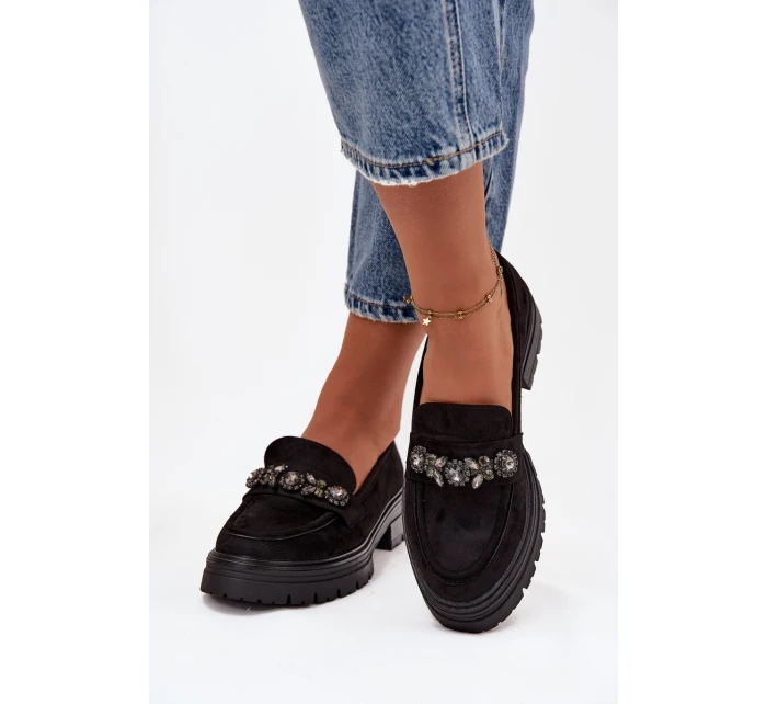Eko Semišové Mokasíny Dámské S Dekorativní Broží Černé Valiana Eko Semišové Mokasíny Dámské S Dekorativní Broží Černé Valiana