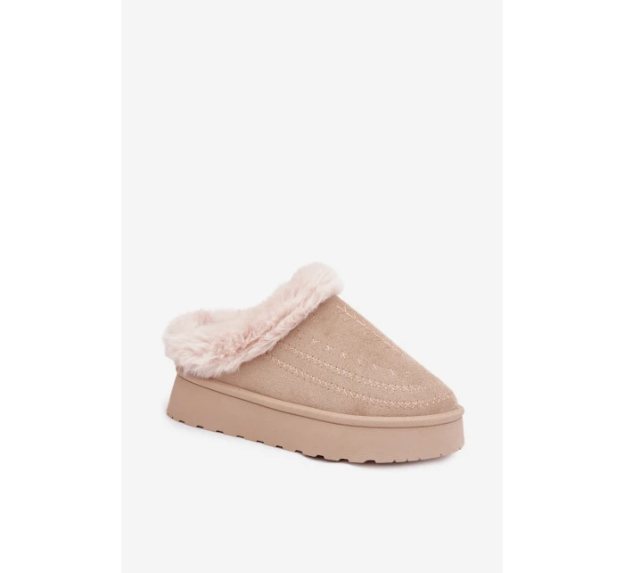 Dámské sněhule na platformě s kožešinkou a prošitími světle béžové Arelina Dámské sněhule na platformě s kožešinkou a prošitími světle béžové Arelina