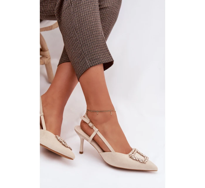 Dámské sandály na podpatku s ozdobou světle béžové Ismeria