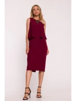 S422 Šaty s krajkovou vsadkou - bordó