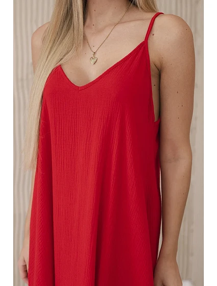 Mušelínové šaty na ramínka červený