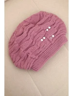 Dámská zimní pletená čepice s ozdobnými krystaly K399 fialová