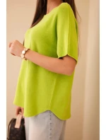 Dámský svetr s krátkým rukávem volného střihu pistáciový