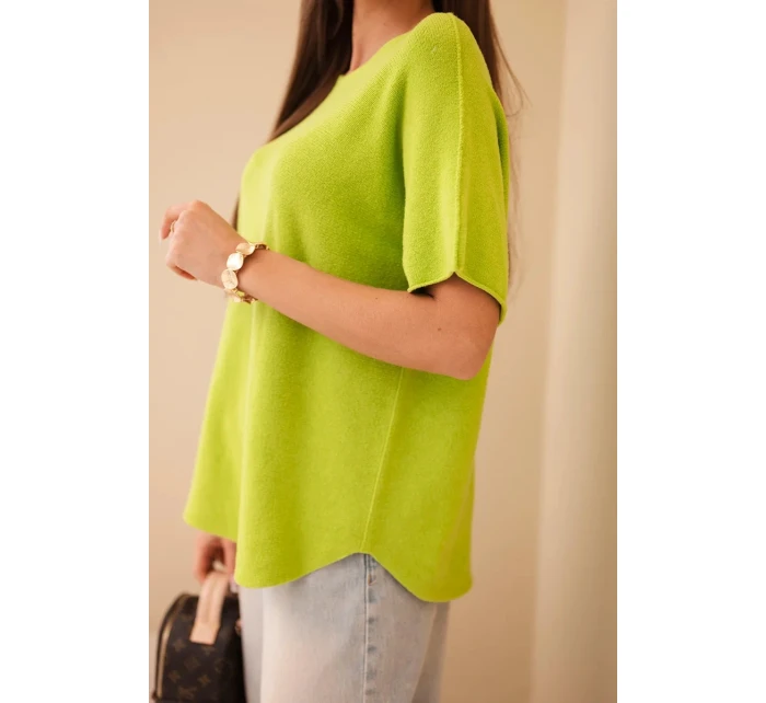 Dámský svetr s krátkým rukávem volného střihu pistáciový