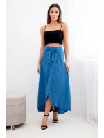 Dámská bavlněná maxi zavinovací sukně s vázáním džínová