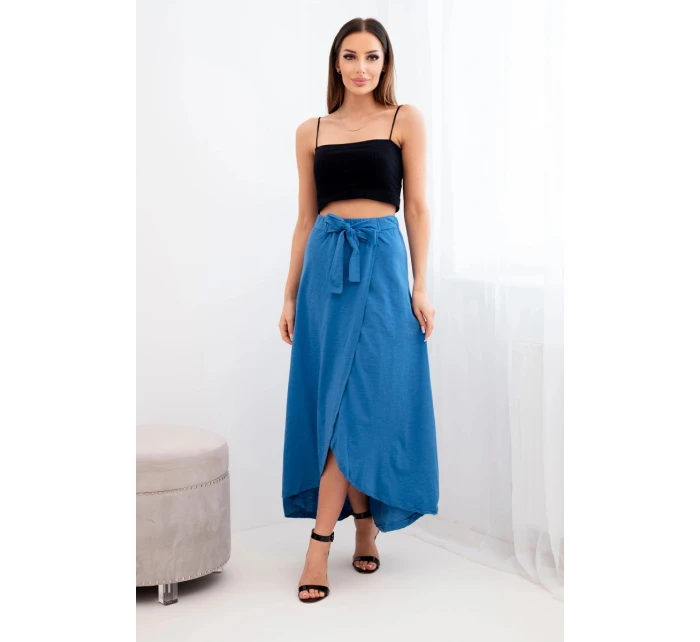 Dámská bavlněná maxi zavinovací sukně s vázáním džínová