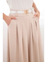 Dámská viskózová sukně s páskem a záhyby tmavě béžová