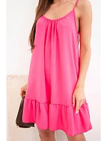 Dámské viskózové šaty na ramínka s volánkem a vázáním růžové