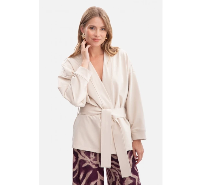 B297 Pletené sako bez límce s otevřeným předním dílem - pískové