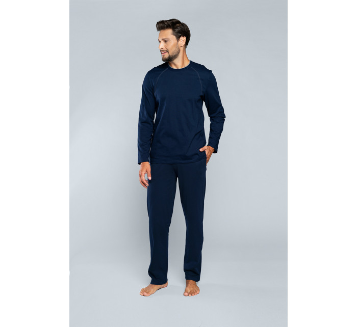 Pánské pyžamo Niko, dlouhý rukáv, dlouhé kalhoty - tmavě modrá