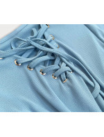 Světle modré vypasované šaty se šněrovaným výstřihem (659ART)