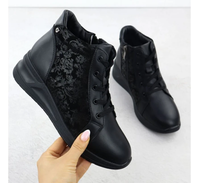 Dámské květované kožené boty na černé model 21905415 - FILIPPO