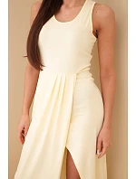 Dámské bavlněné midi šaty bez rukávů s řasením žlutá Dámské bavlněné midi šaty bez rukávů s řasením žlutá