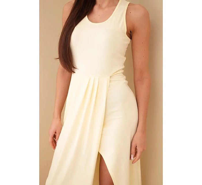 Dámské bavlněné midi šaty bez rukávů s řasením žlutá Dámské bavlněné midi šaty bez rukávů s řasením žlutá