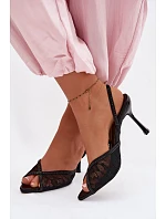 Dámské sandály na podpatku s krajkou a zdobením Černé Melivelle