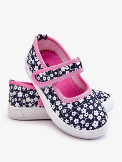 Dětské balerínky na suchý zip v potisku námořnické modré a růžové Selah