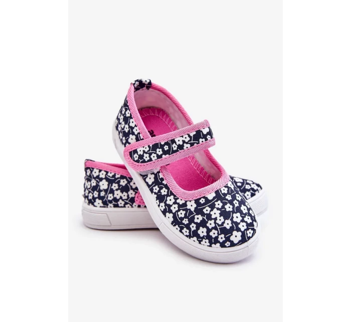 Dětské balerínky na suchý zip v potisku námořnické modré a růžové Selah Dětské balerínky na suchý zip v potisku námořnické modré a růžové Selah
