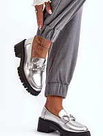 Dámské polobotky na podpatku 2646-5 model 189876 Stříbrná s černou - Sweet Shoes