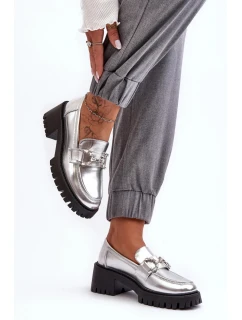 Dámské polobotky na podpatku  2646-5 model 189876 Stříbrná s černou - Sweet Shoes