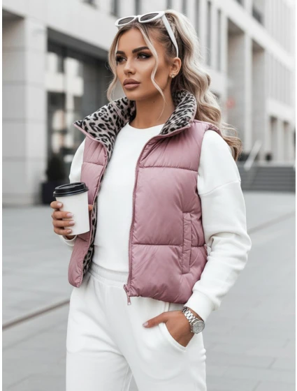 Dámská přechodná krátká prošívaná dvoucestná růžová vesta LEOVELLA FashionStreet TY5492
