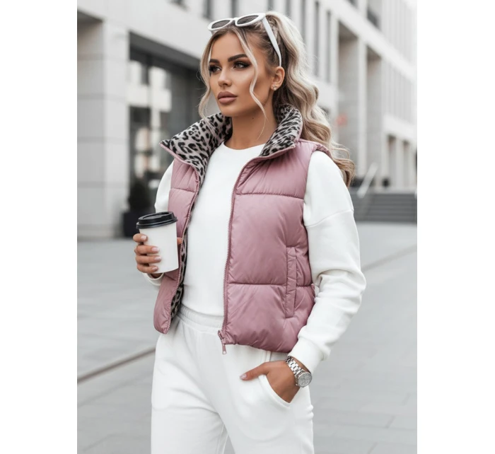 Dámská přechodná krátká prošívaná dvoucestná růžová vesta LEOVELLA FashionStreet TY5492