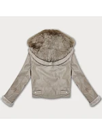 Bunda z eko kůže s kožešinovým límcem Glakate beige (LU98091#) Bunda z eko kůže s kožešinovým límcem Glakate beige (LU98091#)