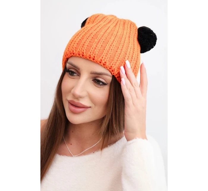 Dámská zimní čepice z vlny s bambulí K433 oranžová Dámská zimní čepice z vlny s bambulí K433 oranžová