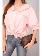 Dámská bavlněná košile s volánkem a vázáním pudrově růžová