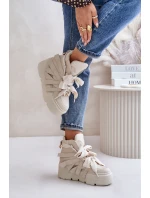 Kožené Dámské Tenisky Na Masivní Platformě Béžové CheBello 4561