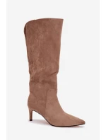 Dámské kozačky na podpatku zateplené z eco semiše tmavě béžové Arelisse Dámské kozačky na podpatku zateplené z eco semiše tmavě béžové Arelisse