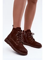Dámské kožené lněné boty model 22539552 hnědé - VINCEZA Dámské kožené lněné boty model 22539552 hnědé - VINCEZA