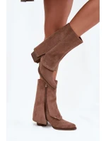 Dámské kozačky s vyvýšenou manžetou Vinceza 16516 – béžové