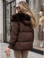 Dámská zimní prošívaná bunda s kapucí, hnědá, FashionStreet TY6004 Dámská zimní prošívaná bunda s kapucí, hnědá, FashionStreet TY6004