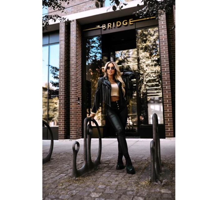 Krátké s třásněmi z měkké ekokůže černé model 21371207 - numoco basic