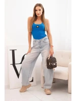 Dámská pruhovaná tílko s ozdobnou nášivkou chabrová