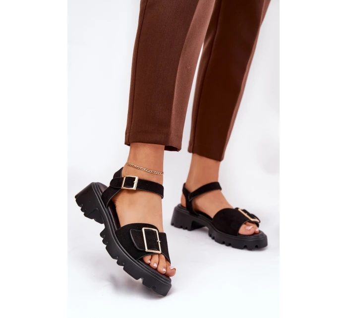 Eko Semišové Sandály Dámské S Přezkou Černé model 21687874 - Boto Eko Semišové Sandály Dámské S Přezkou Černé model 21687874 - Boto