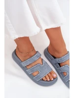 Dámské pantofle se zdobením na platformě modré Delyna Dámské pantofle se zdobením na platformě modré Delyna