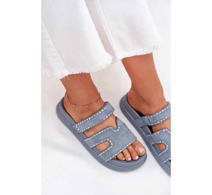 Dámské pantofle se zdobením na platformě modré Delyna Dámské pantofle se zdobením na platformě modré Delyna