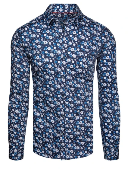 Pánská vzorovaná košile s dlouhým rukávem tmavě modrá Dstreet model 21989499 - FashionStreet