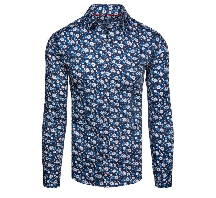 Pánská vzorovaná košile s dlouhým rukávem tmavě modrá Dstreet model 21989499 - FashionStreet