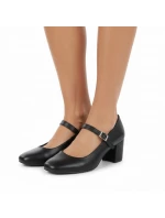 Černé lodičky Sergio Leone na nízkém podpatku s páskem PB176