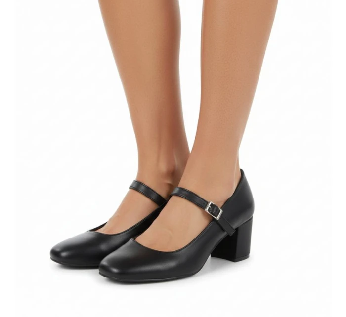 Černé lodičky Sergio Leone na nízkém podpatku s páskem PB176