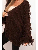 Dámský kardigan s třásněmi a volným střihem hnědý