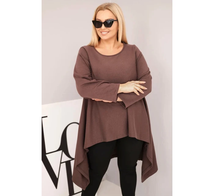 Dámská tunika Plus Size bavlněná s asymetrickým střihem hnědá Dámská tunika Plus Size bavlněná s asymetrickým střihem hnědá