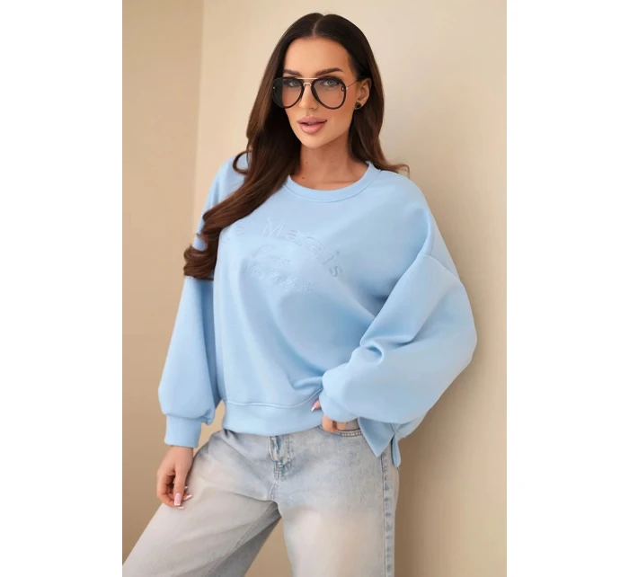 Dámská mikina s výšivkou volného střihu máslová modrá