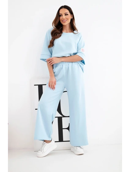 Dámský máslový komplet z viskózy mikina a široké kalhoty modrý Dámský máslový komplet z viskózy mikina a široké kalhoty modrý