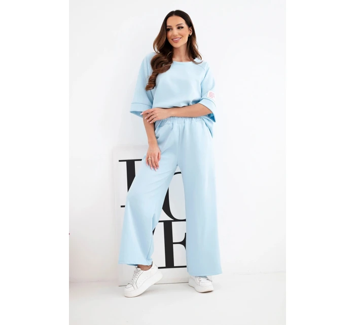 Dámský máslový komplet z viskózy mikina a široké kalhoty modrý Dámský máslový komplet z viskózy mikina a široké kalhoty modrý